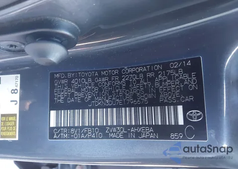 2014 Toyota Prius Two из США, поврежденный, VIN JTDKN3DU7E1796675